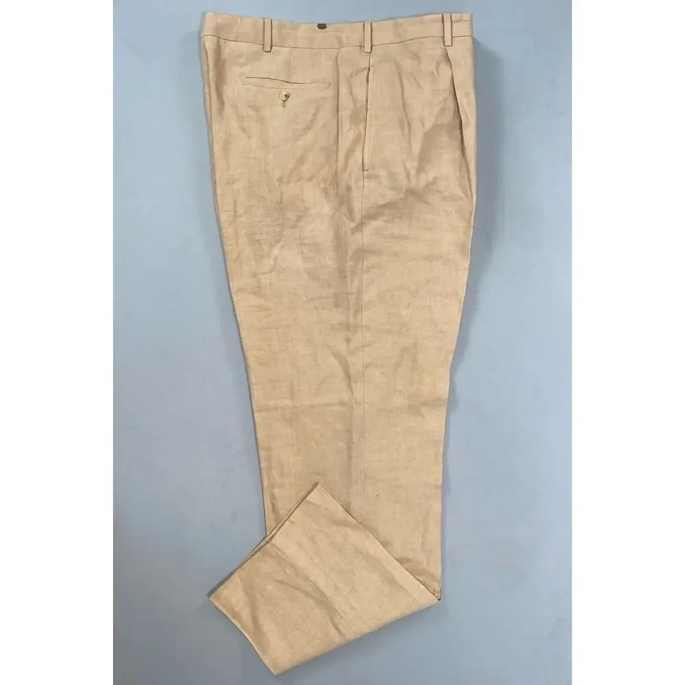 Ralph Lauren Italy Purple Label Men's Pleated 100% Linen Dress Pants. 38X31.5